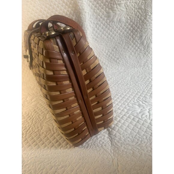 Wicker and Leather Basket Weave Purse Handbag Woven Vintage Hong Kong - Picture 12 of 15